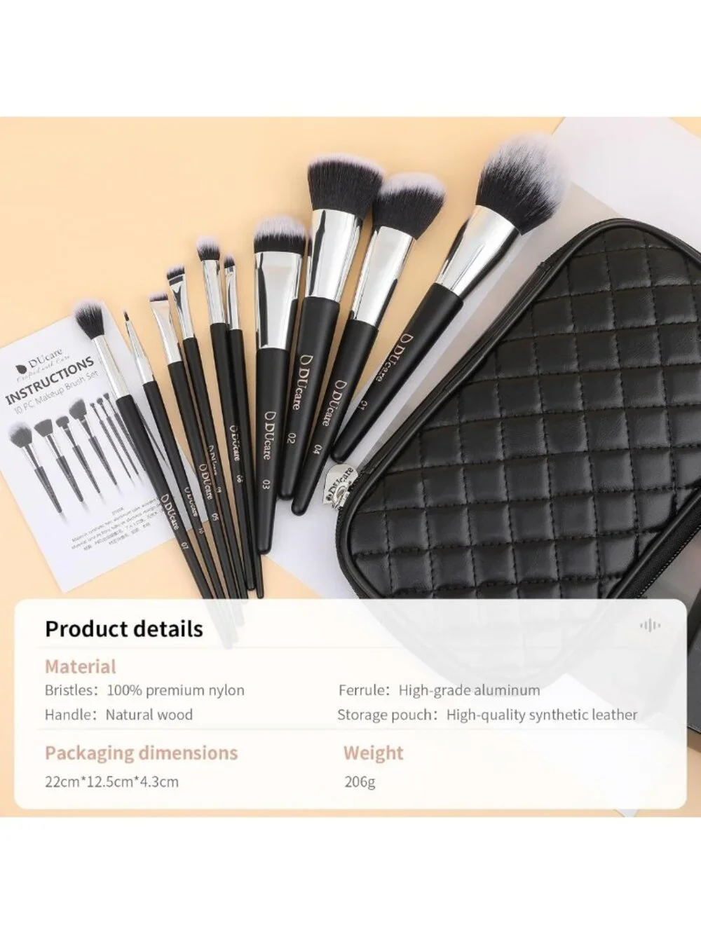 10-Piece Travel Makeup Brush Set with Bag | Premium Synthetic Kabuki & Blending